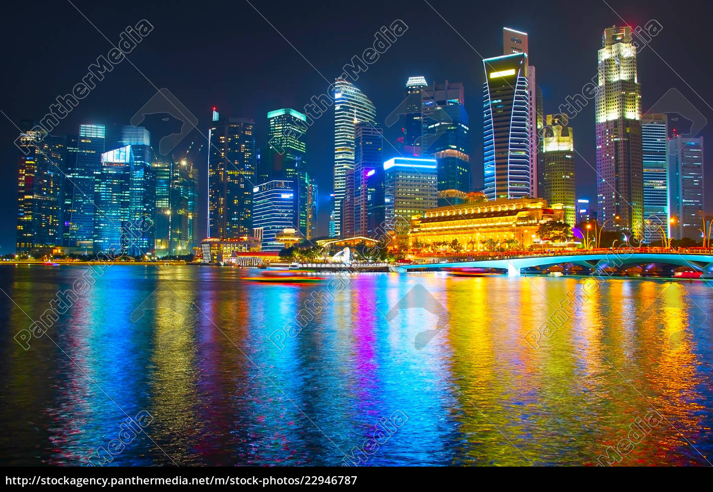 Singapore Skyline At Night Royalty Free Image Panthermedia Stock Agency