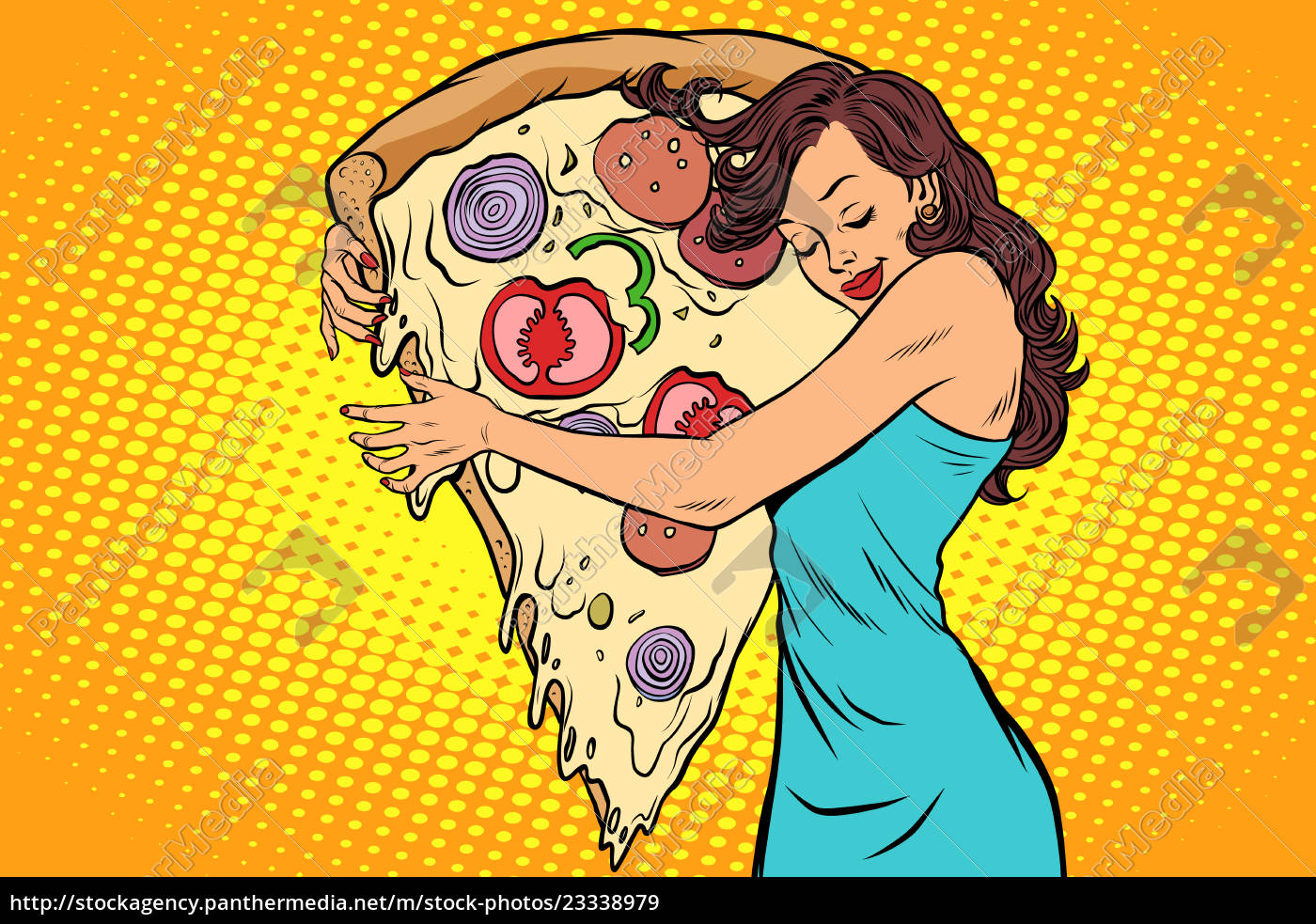 Woman Hugging A Pizza Stock Photo Panthermedia Stock Agency