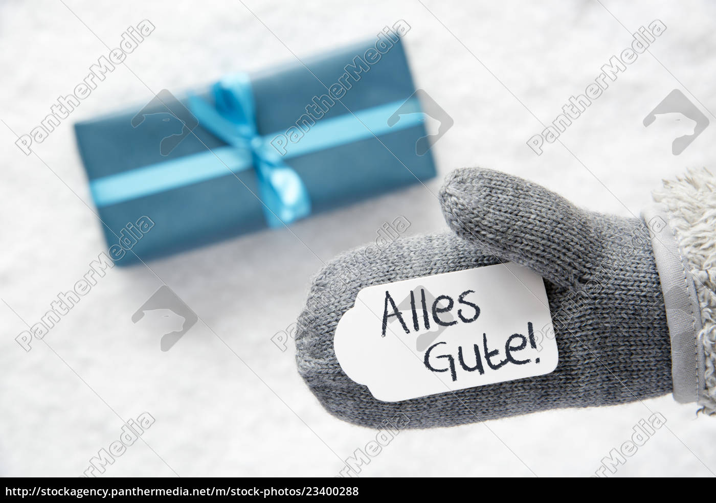 Turquoise Gift Glove Alles Gute Means Best Wishes Royalty Free Photo 23400288 Panthermedia Stock Agency