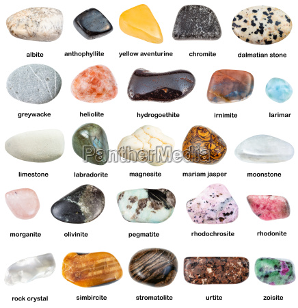 collection of natural mineral gem stones with name - Stock Photo ...