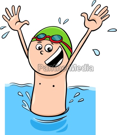 cartoon boy character swimming in the water - Royalty free photo ...