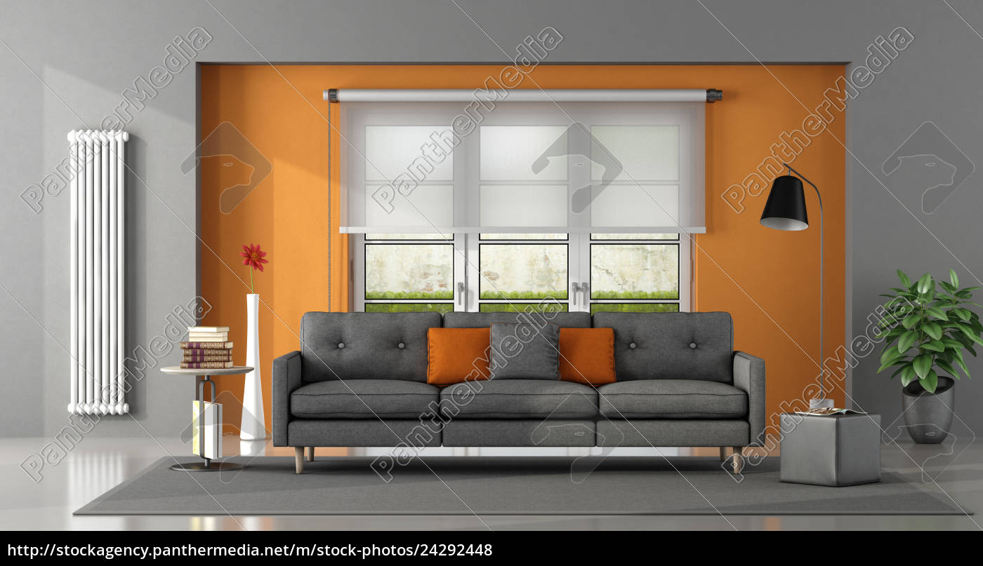 Gray Orange Living Room Royalty Free, Orange And Grey Living Room