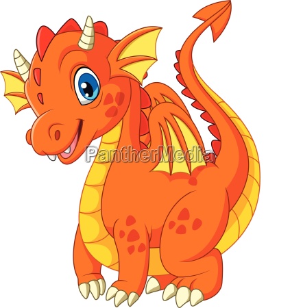 Cartoon Little Dragon Isolated On White Background - Stock Image 