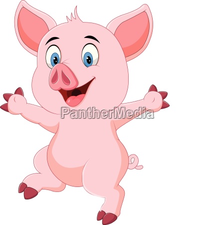 Cartoon funny pig waving hand isolated on white - Royalty free photo  #24924056 | PantherMedia Stock Agency