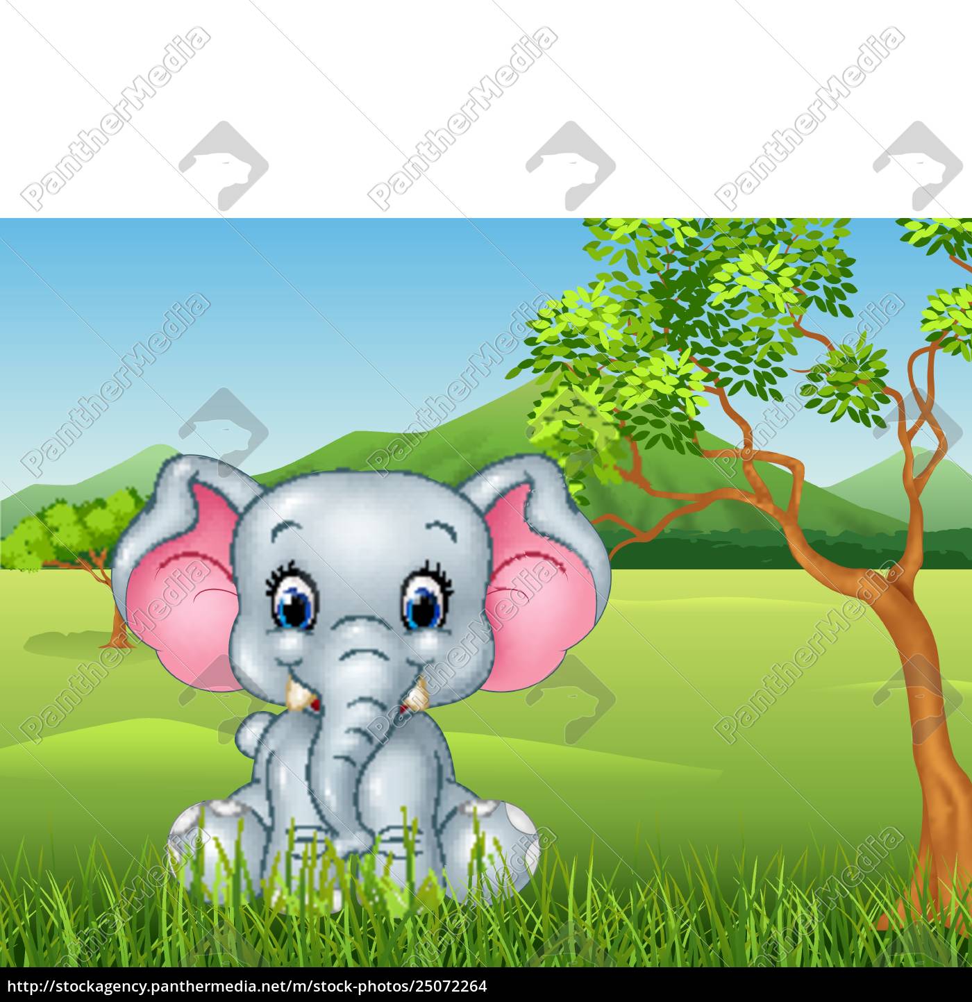 Cartoon Funny Baby Elephant Sitting In The Jungle Royalty Free Photo Panthermedia Stock Agency