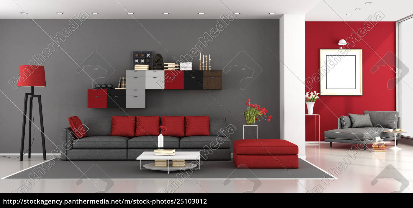 Royalty Free Photo 25103012 Red And Gray Modern Living Room