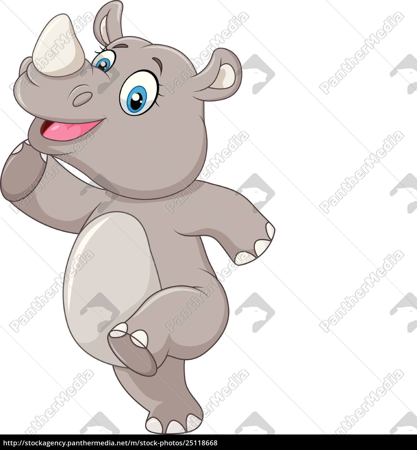 Cute Baby Rhino Cartoon Posing Isolated On White Royalty Free Photo Panthermedia Stock Agency