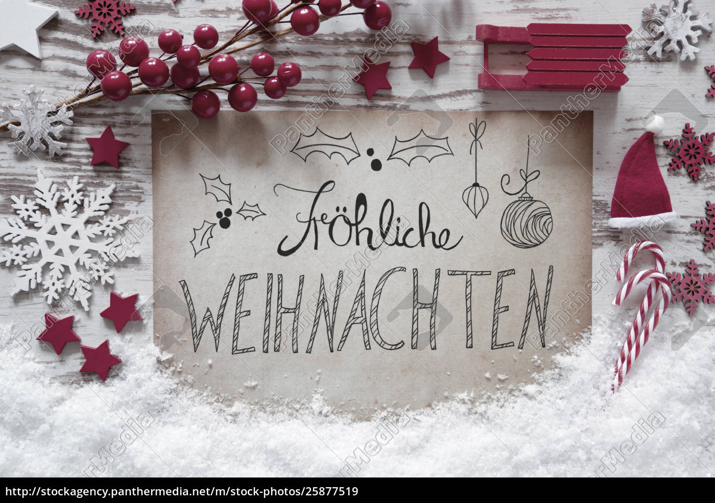 Calligraphy Froehliche Weihnachten Means Merry - Stock Photo
