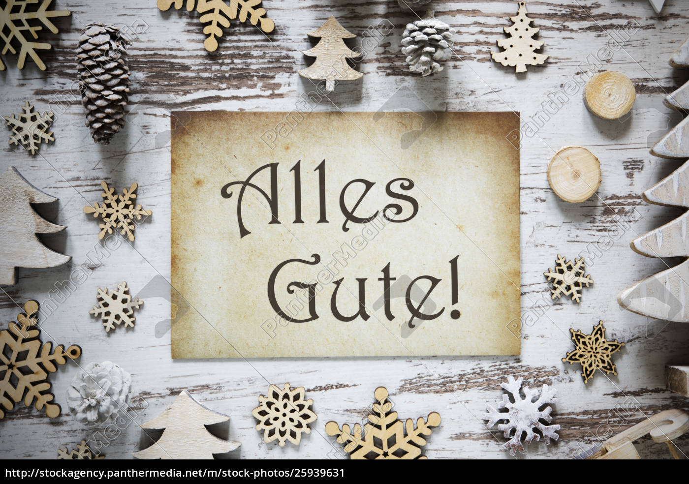 Rustic Christmas Decoration Paper Alles Gute Means Stock Photo 25939631 Panthermedia Stock Agency