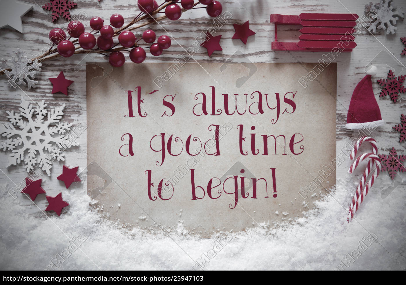 Red Christmas Decoration Snow Quote Always Good Time Stock Photo 25947103 Panthermedia Stock Agency