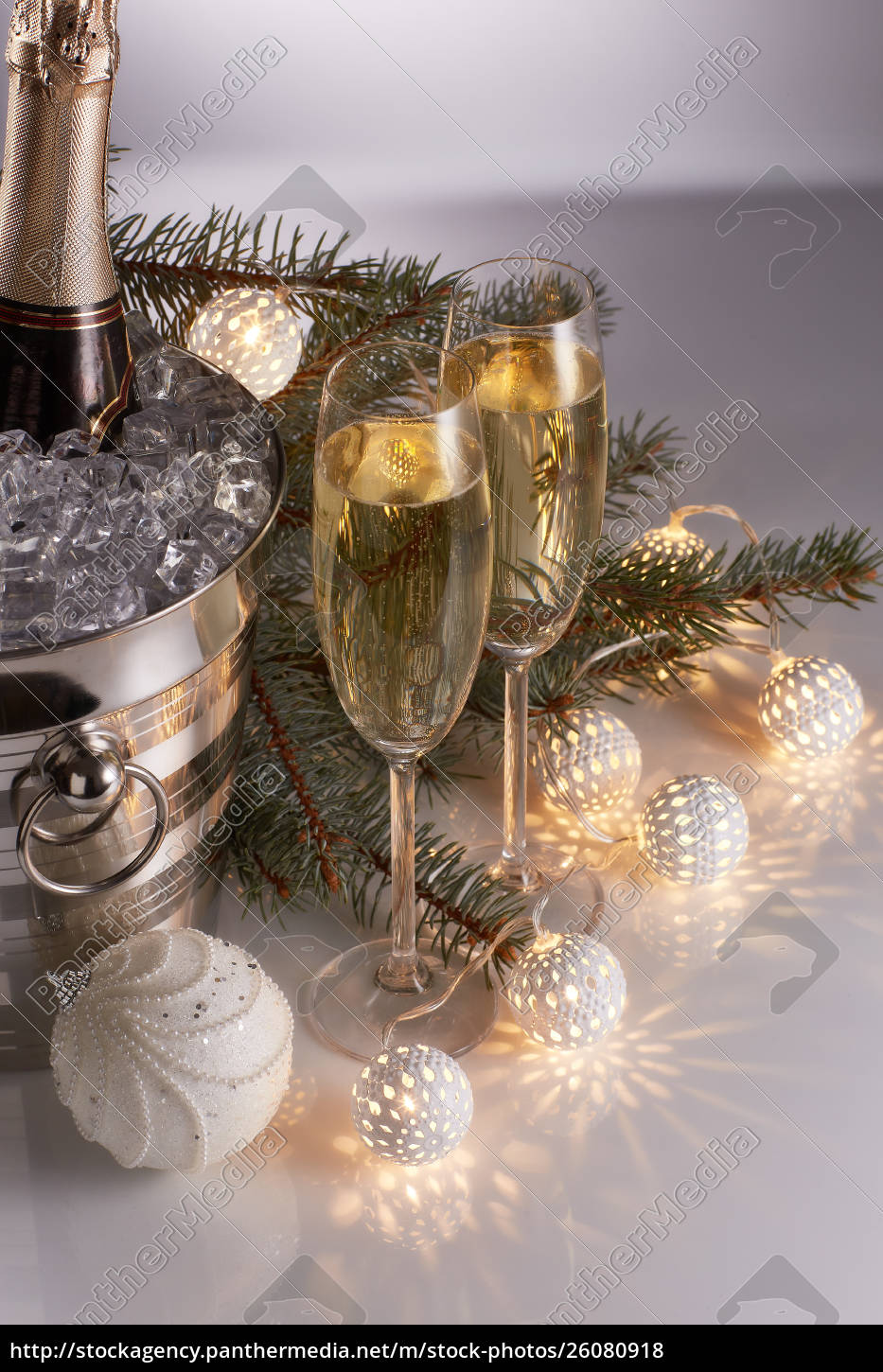 Champagne And Christmas And New Year Decorations Stock Image