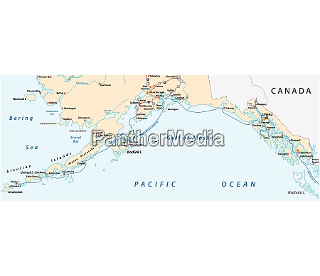 Map of the Alaska Marine Highway System ferry United - Stock image ...