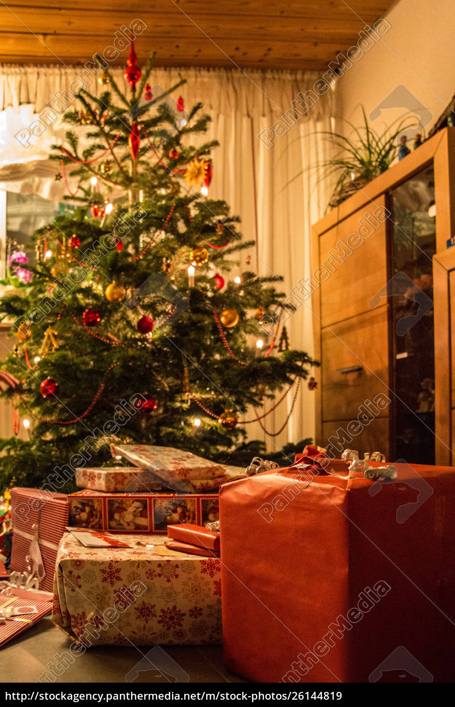 Decorated Christmas Tree With Christmas Tree Balls Stock Photo