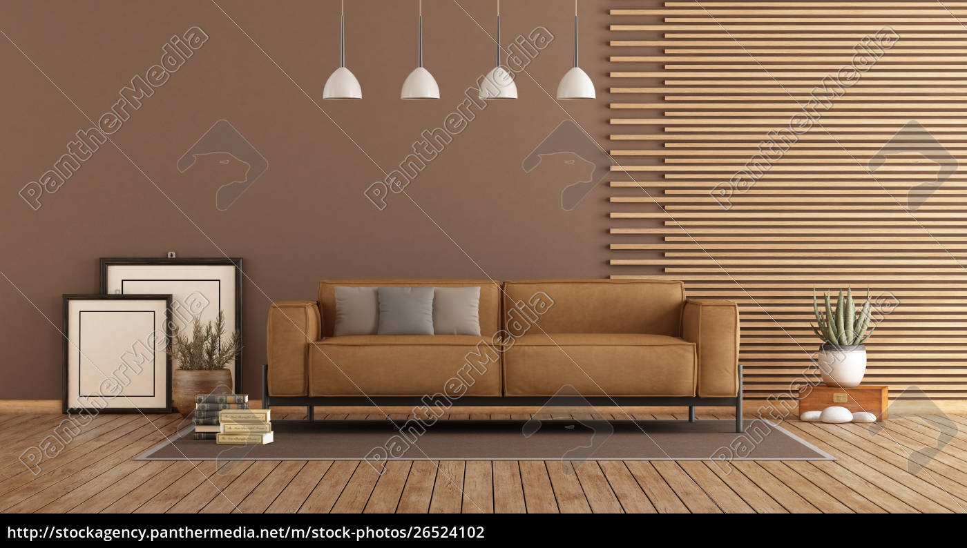 Modern Living Room With Sofa And Wooden Paneling Stock Image Panthermedia Stock Agency