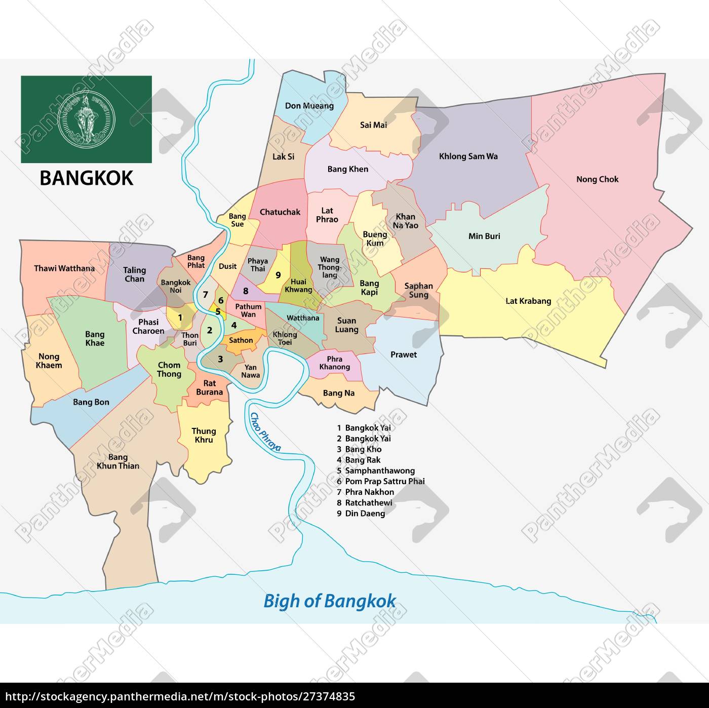 bangkok administrative and political map with flag - Royalty free image ...