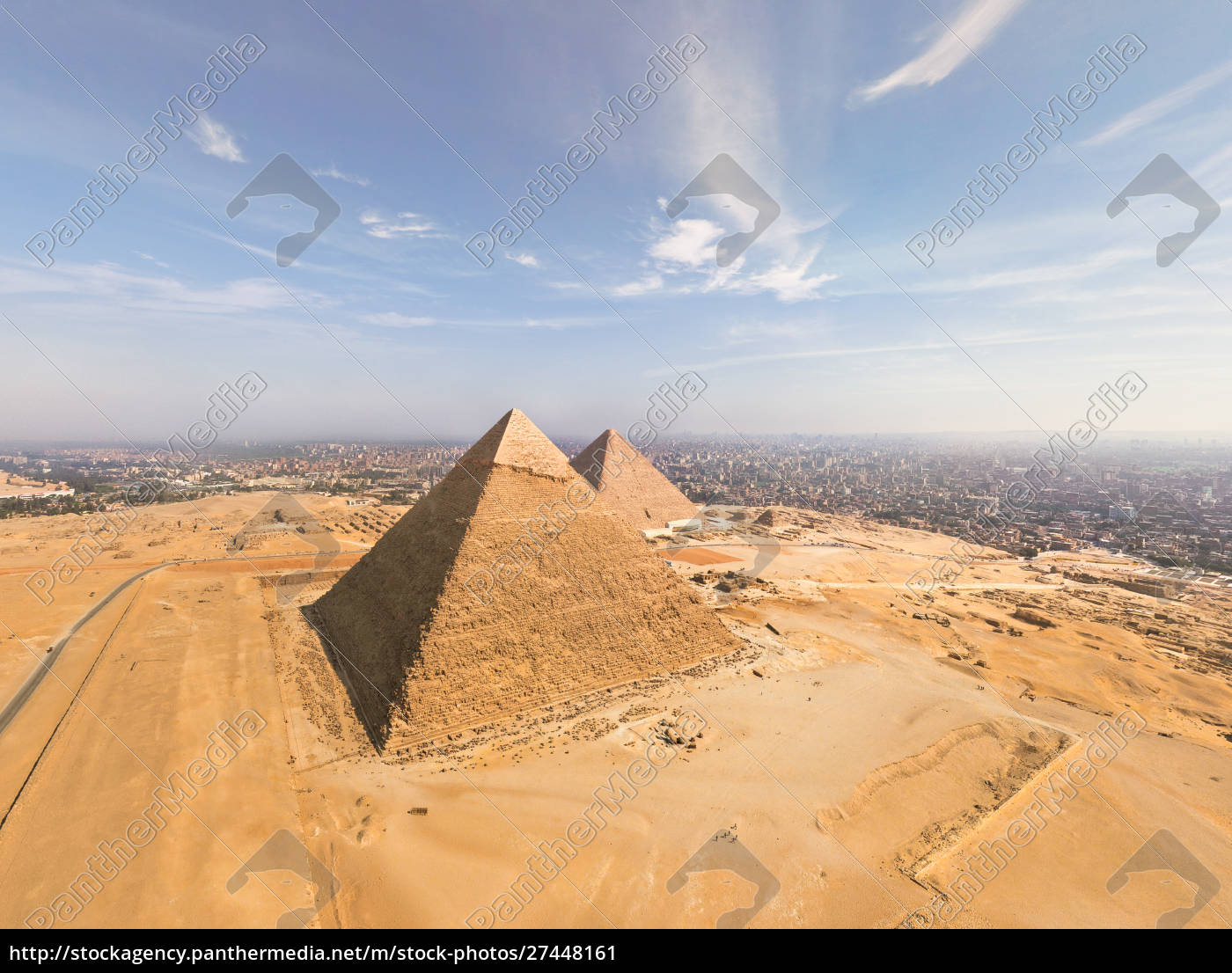 Aerial view of the Great Pyramids of Giza in Egypt - Royalty free image