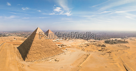 Aerial view of the Great Pyramids of Giza in Egypt - Stock image