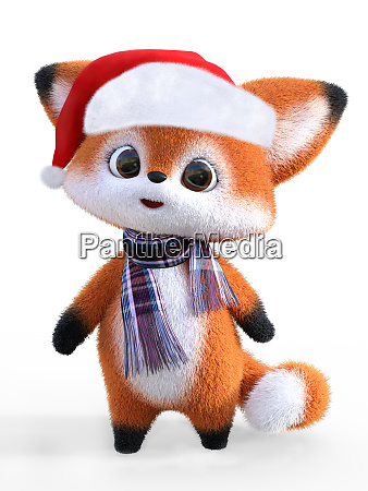 3D rendering of a kawaii cartoon fox wearing Santa hat. - Stock image  #27489670 | PantherMedia Stock Agency