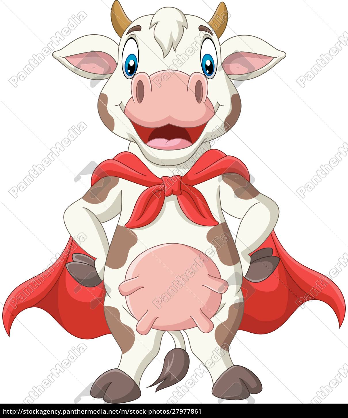 Cartoon Superhero Cow In Red Cape Posing Stock Photo Panthermedia Stock Agency