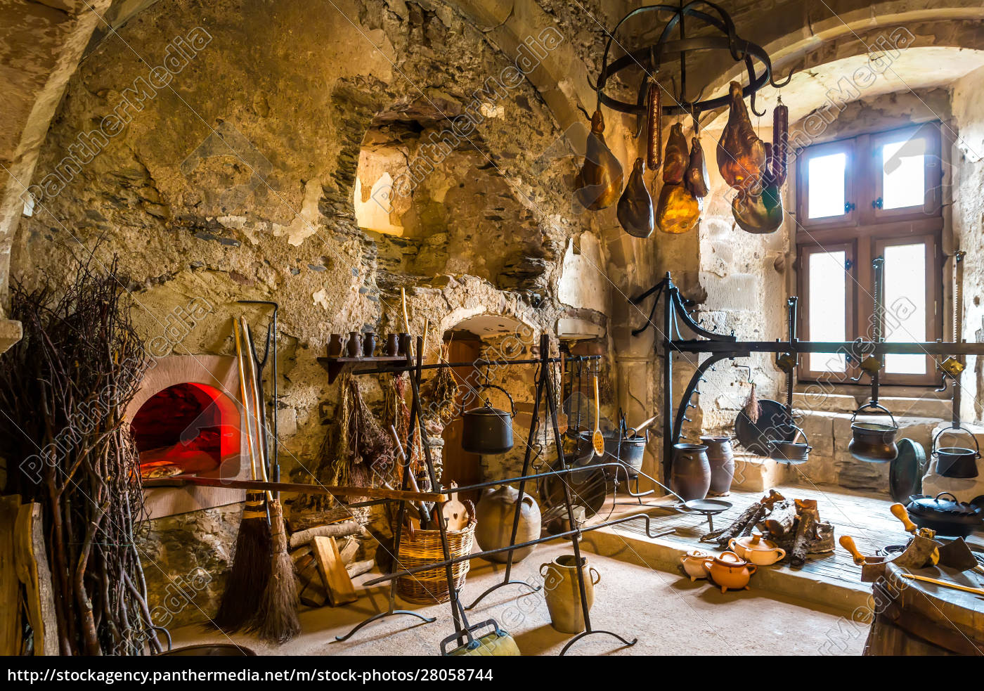 Vintage kitchen interior in ancient castle Europe - Royalty free photo ...