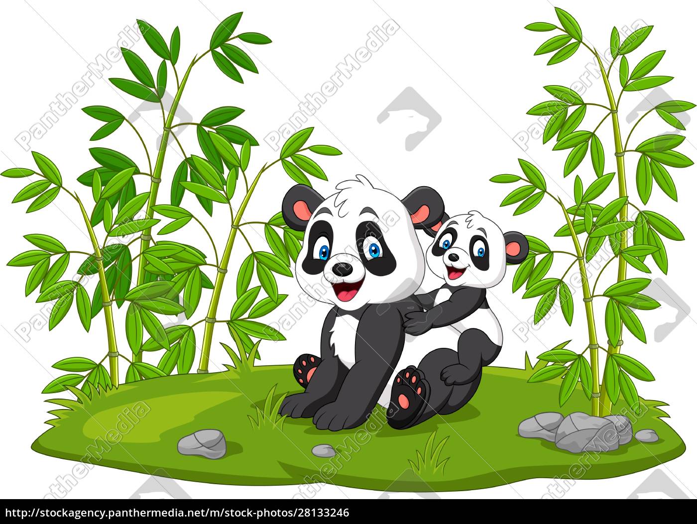 Cartoon Mom And Baby Panda In The Bamboo Tree Stock Image Panthermedia Stock Agency