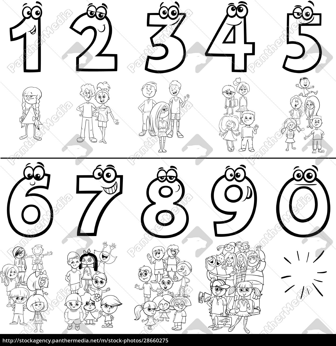 Download Cartoon Numbers Set Coloring Book Page With Kids Royalty Free Image 28660275 Panthermedia Stock Agency