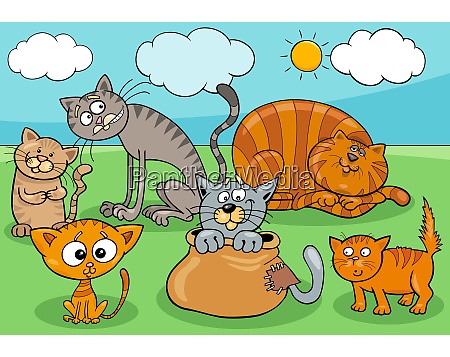 cats and kittens group cartoon illustration - Royalty free photo ...