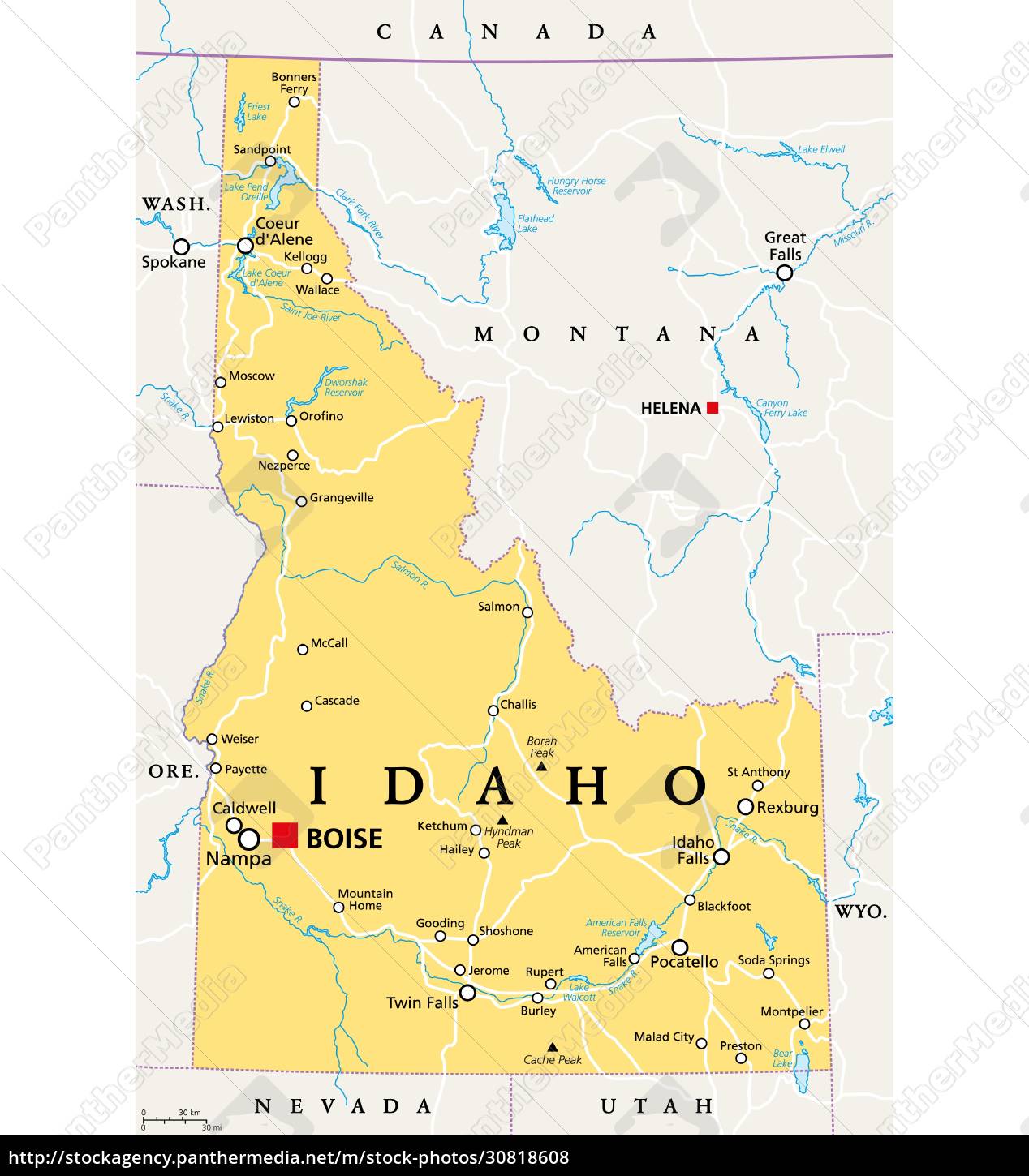 Idaho ID Political Map US State Gem State Royalty Free Photo   ~idaho  Id  Political Map 30818608 High 