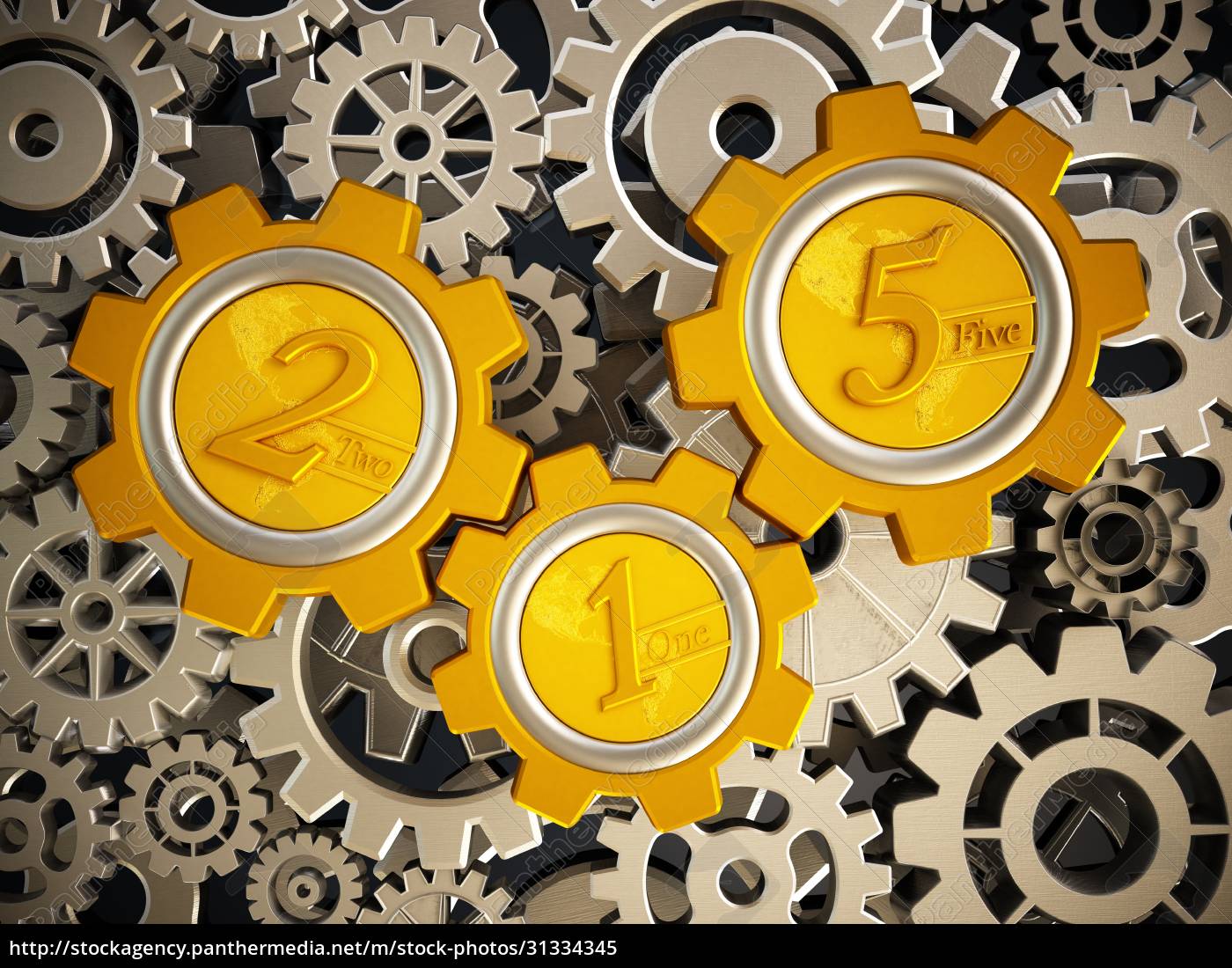 wheel-shaped-gold-coins-with-numbers-1-2-and-5-in-stock-photo