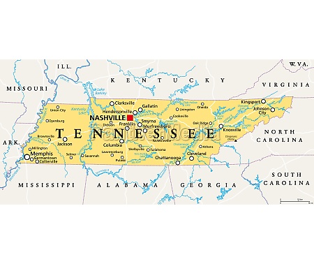 Tennessee TN political map US state nicknamed The - Stock Photo ...