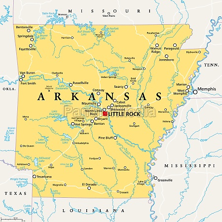 Arkansas AR political map US state nicknamed The - Stock Photo ...